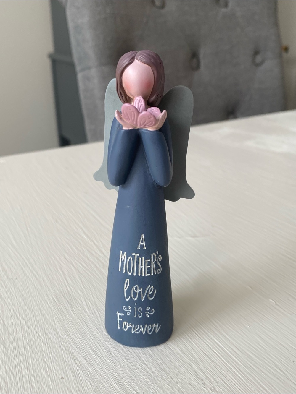 Blue Angel Figurine - Holding Butterfly, Mother's Love is Forever